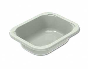 Ceci est un plateau rectangulaire Evolve avec une surface lisse et brillante et des coins arrondis. Le plateau présente des côtés légèrement inclinés qui forment une courbe douce entre les bords supérieurs et le fond plat. Le rebord est large et surélevé, formant une lèvre distincte avec des indentations arrondies subtiles aux coins, probablement pour renforcer la structure ou pour des raisons esthétiques. L'intérieur du plateau est uniforme et sans couture, avec des lignes nettes et aucune texture ou motif visible. Il est de couleur gris clair, caractéristique de la gamme de plateaux Evolve, offrant un aspect neutre et moderne.